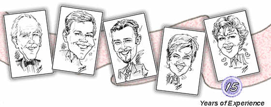 Caricatures of people who have attended events where Dixie has worked.