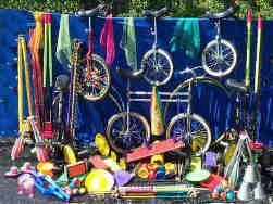 A selection of circus equipment available from the Kris Katchit Circus Skills Workshops. Book Kris through Aurora's Carnival Entertainment Agency.