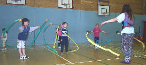 Teaching poi at one of Saphia's Circus workshops.