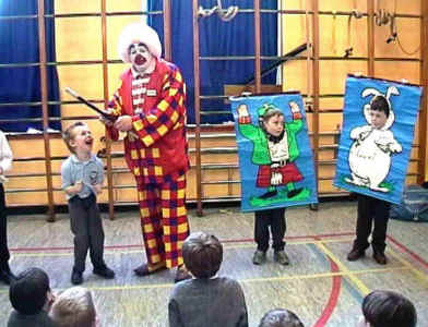 Cheeko entertains school children with his magic.