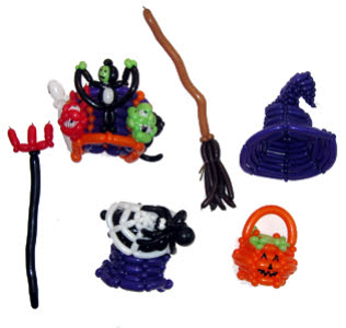 A range of Halloween themed balloon models from circusperformers.co.uk and aurorascarnival.co.uk