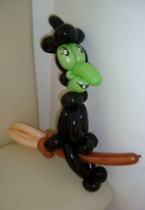Balloon Model Witch on broomstick from circusperformers.co.uk and aurorascarnival.co.uk
