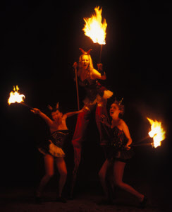 Fire performers and stiltwlkers from Divine Company from circusperformers.co.uk and aurorascarnival.co.uk
