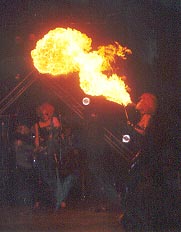 A huge column of fire breathing by The Faster Pussycats.