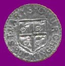 A reverse of a hammered coin.