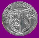 A coin depicting Leez Priory.