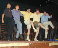 Hypnotised volunteers dance the Can Can.