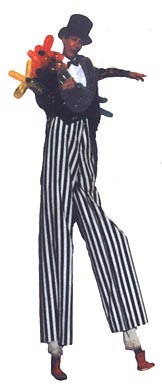 Ms Mop - stiltwalker available from Aurora's Carnival.