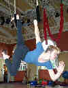 Toni demonstrates the Half Angel - a trapeze position.