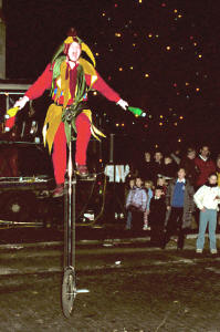 Jonathan Jester on unicycle at night