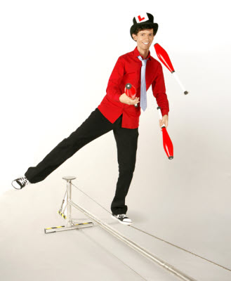 Sam teaches tightrope and other circus skills