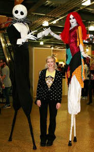 Jack Skellington and Sally stiltwalkers