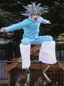 Jumping Jack Frost - on bouncy stilts from circusperformers.co.uk and aurorascarnival.co.uk